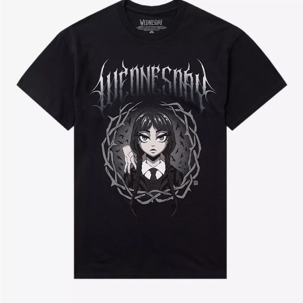 Wednesday Addams Cartoon Portrait Graphic T-Shirt Large